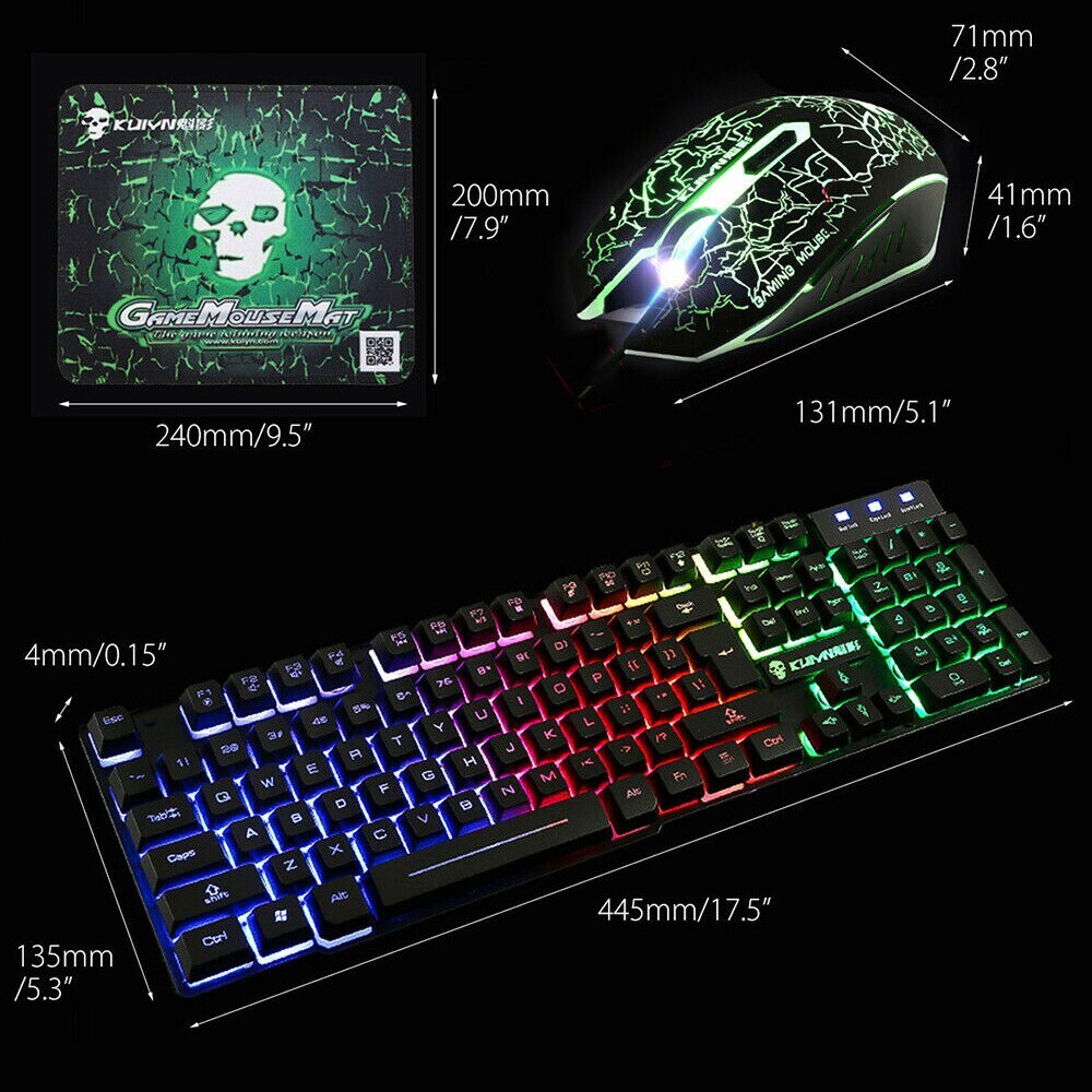 Colorful Backlight USB Keyboard Wire Mouse Set LED Illuminate 2400DPI Mechanical USB Wired Gaming keyboard Mouse Wired backlight