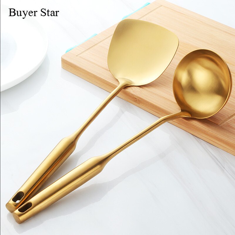 Espátula de acero inoxidable de , utensilios de cocina, cuchara de metal para sopa, juego de espátulas, espátula giratoria para Cocina