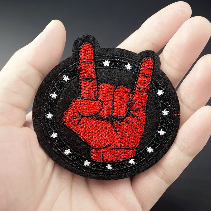 ROCK Maat: 7.0x7.0 cm DIY Patches Doek Patch Geborduurde Leuke Badges Hippie Ijzer Op Cartoon Patches Voor kleding Sticker