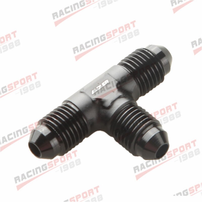 -4 AN AN4 Male To Male Flare Tee Fitting Adapter Aluminum Black