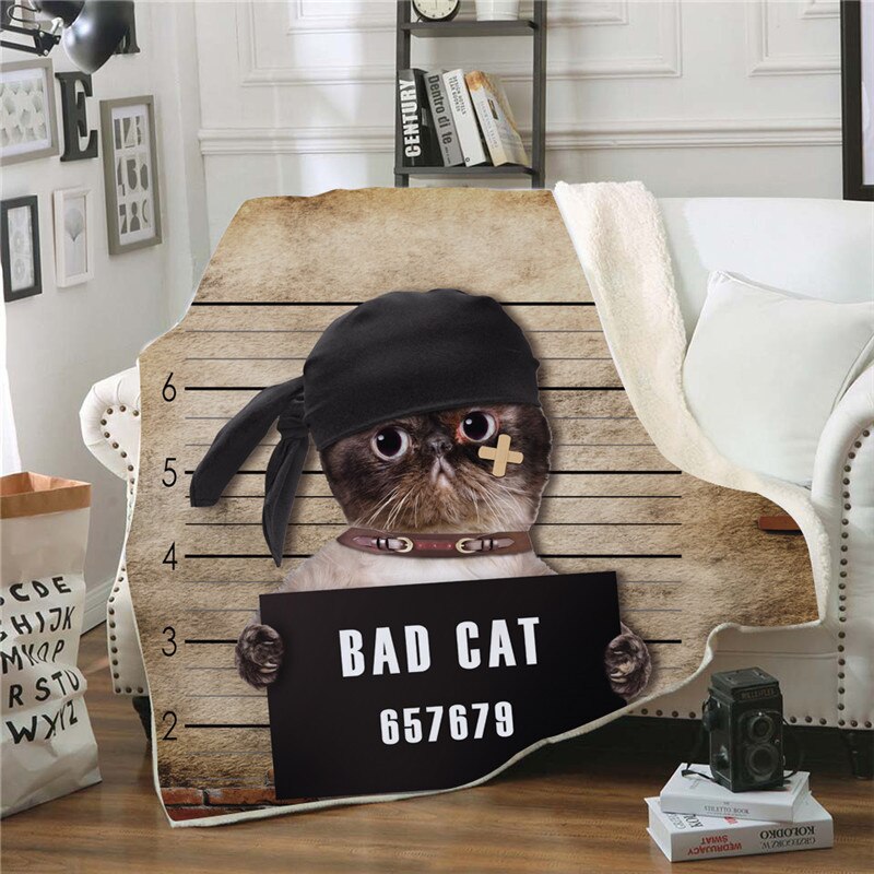 Onglyp plaid deken stoute hond stoute kat print dikkere sherpa fleece warme dekens voor bed bank bank stoel gezellige dekens: Type 2 / 130150cm