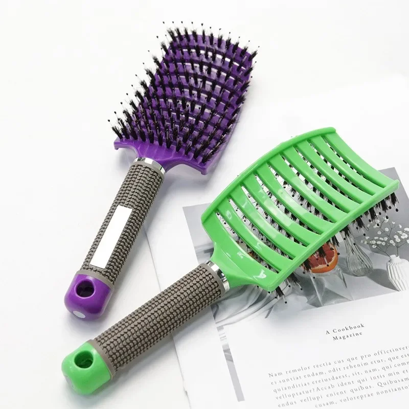 Cepillo para el cabello, cepillo para desenredar, cerdas y nailon, pelo rizado húmedo para mujer, peine para masaje del cuero cabelludo, herramientas de estilismo para salón de peluquería