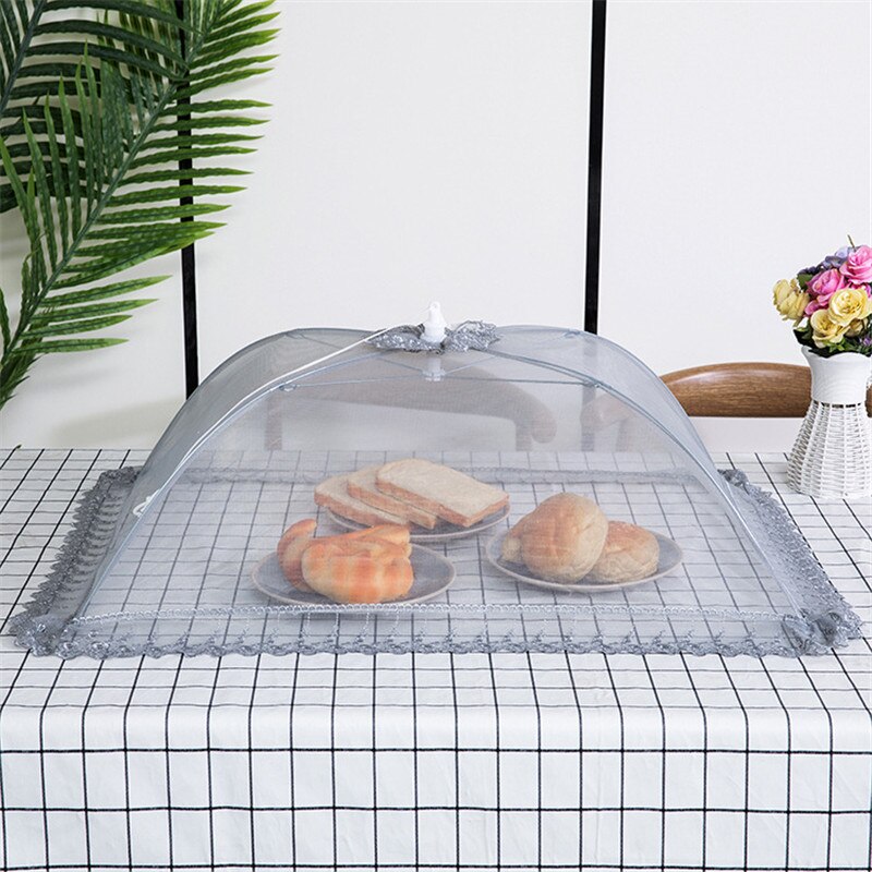 70/80cm store husholdningsprodukter paraplybetræk picnic grillfest anti myg fluesikker nettet til køkkenbordet: Et gråt rektangel