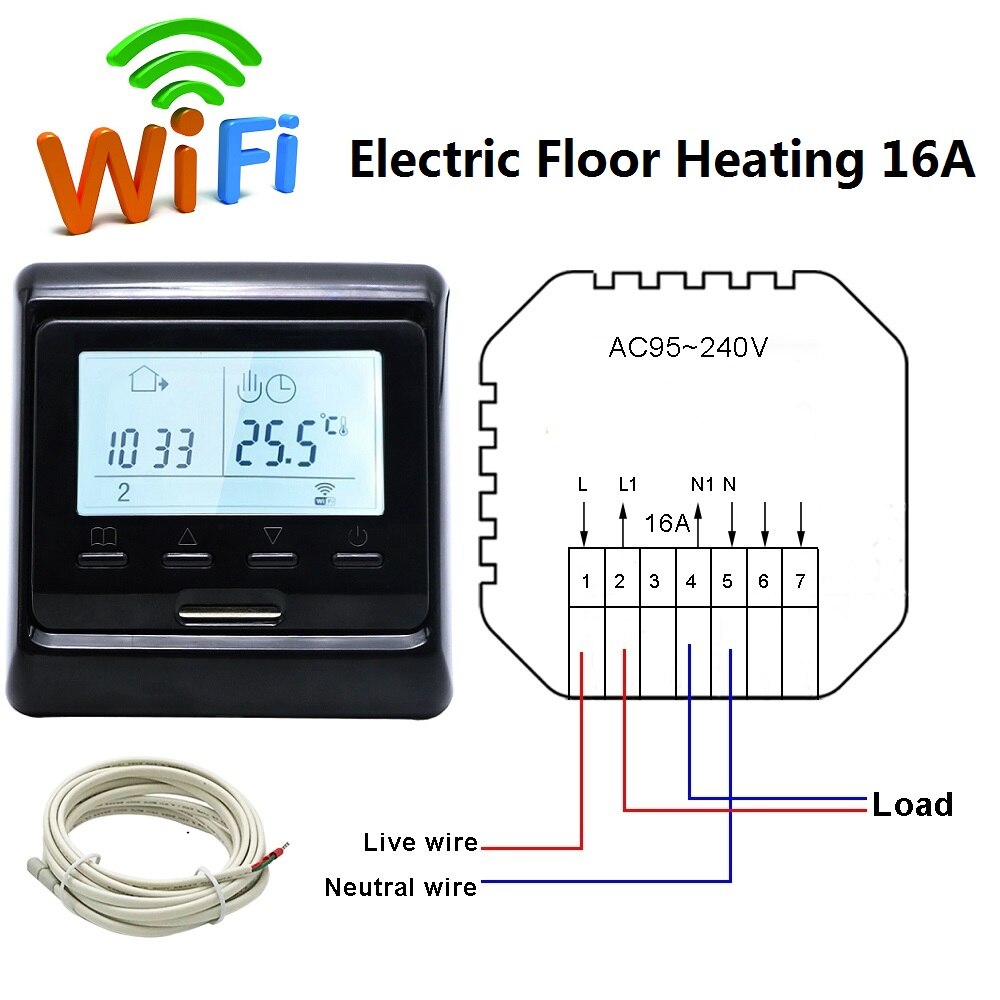 MINCO HEAT Underfloor Heating Electric WiFi Thermostat Programmable Digital Temperature Controller: Electric WiFi Black