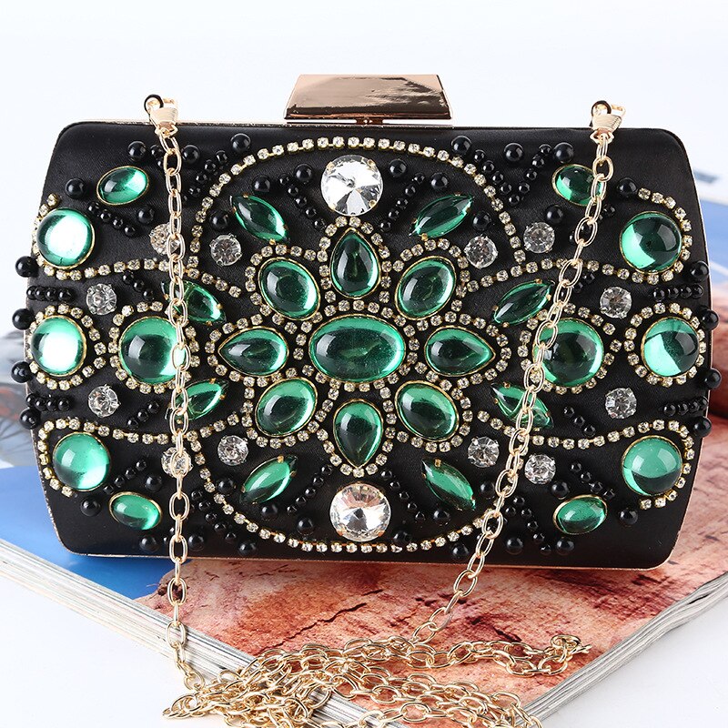 Top Grade Gemstone Women Evening Bags Retro Beaded Clutch Bag Female Wedding Clutches Purses Box Bags