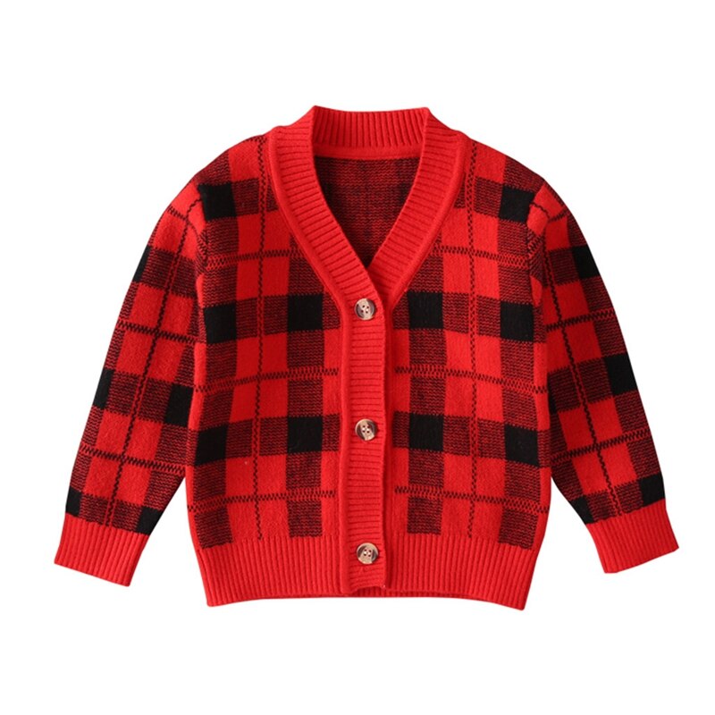 Checked Sweater Coat Kid Baby Boys Girls Jackets Autumn Winter Plaid Print Sweatershirt Wool Knit Outfits Baby Boy Girl Clothes: 120