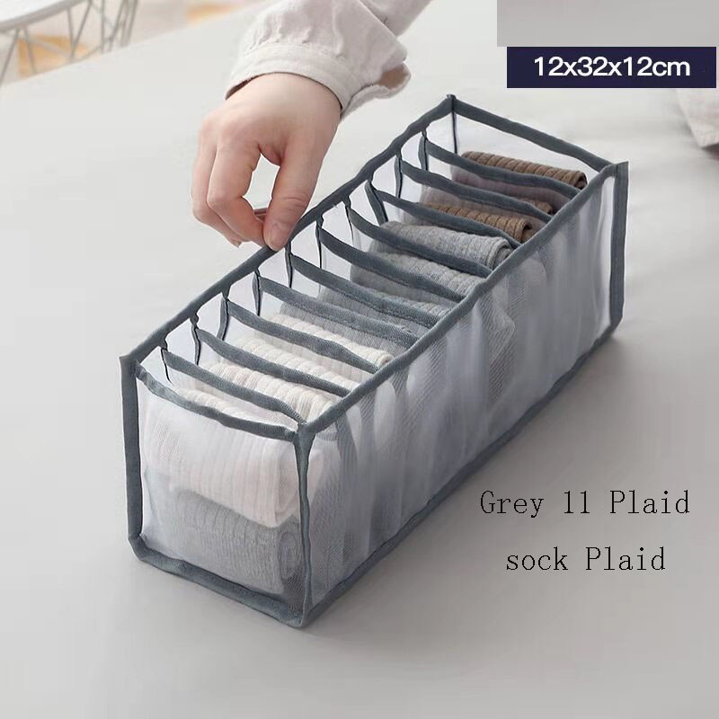 Organizador de Armario para Dormitorio, Caja de Almacenamiento con Separadores, para Ropa Interior y Sujetadores, 7 Rejillas Plegables: Grey socks style