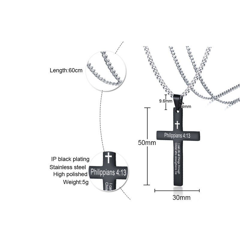 Trend Filippenzen Bijbelverzen Roestvrij Staal Met Ketting Mannen Multi-color Cross Hanger Ketting