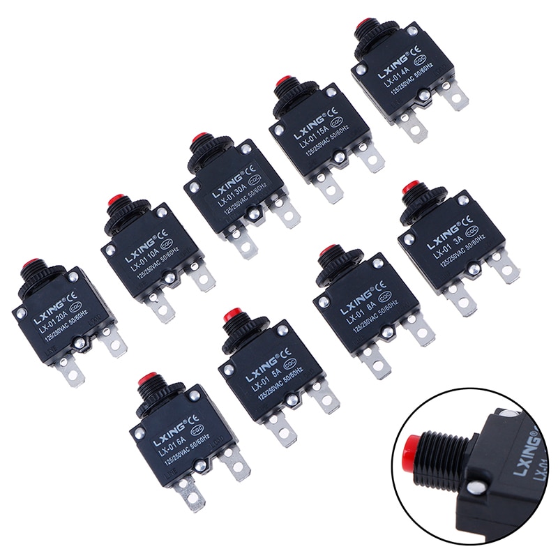 Circuit Breaker Overload Protector Switch Fuse For 3A 4A 5A 6A 8A 10A 15A 20A 30A Thermal Switch Overload Protector Push Button