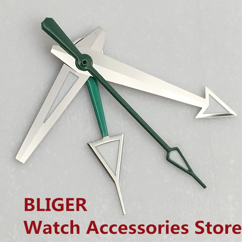 BLIGER Silver Watch Hands Red Blue Green GMT Pointers Fit NH34 Movement Green Luminous 4 PCS: Diamond E Color