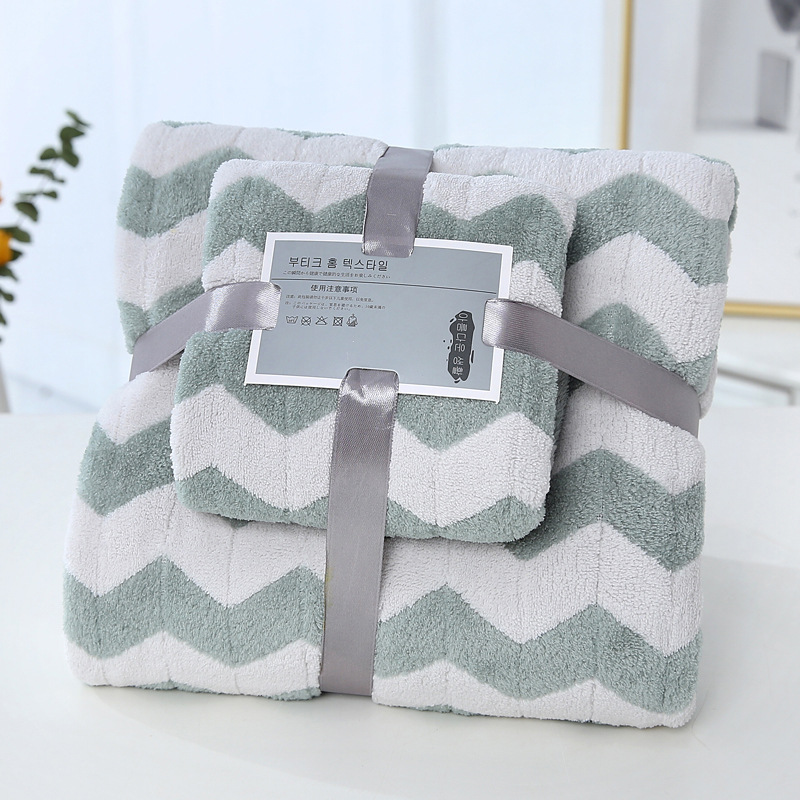 Coral Fleece Cation Face Towel + Bath Towel Set Thick Absorbent Bathroom Towels For Swimming Travel Sports Towel Set: Green