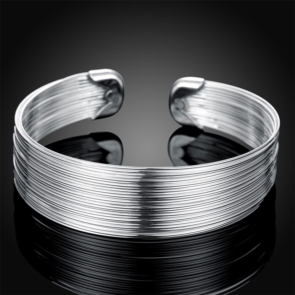 Neue 925 Silber Multi-Linie Armreif Manschette Armbinde Für Frauen Hochzeit Engagement Glanz Party Schmuck Geburtstag Vor