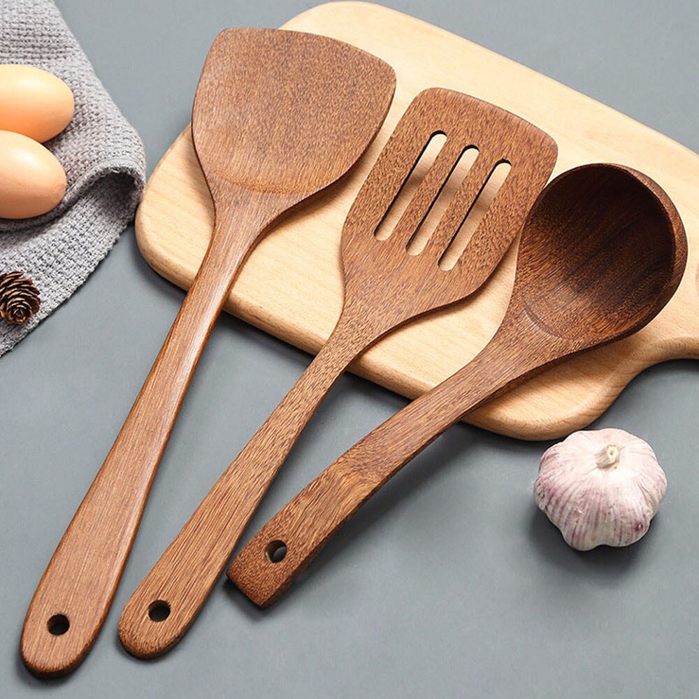 Wooden Kitchenware set Long handle Spatula Rice Scoop Vegetable meat cooking shovel Mixing Spoons for Nonstick pan kitchen tools