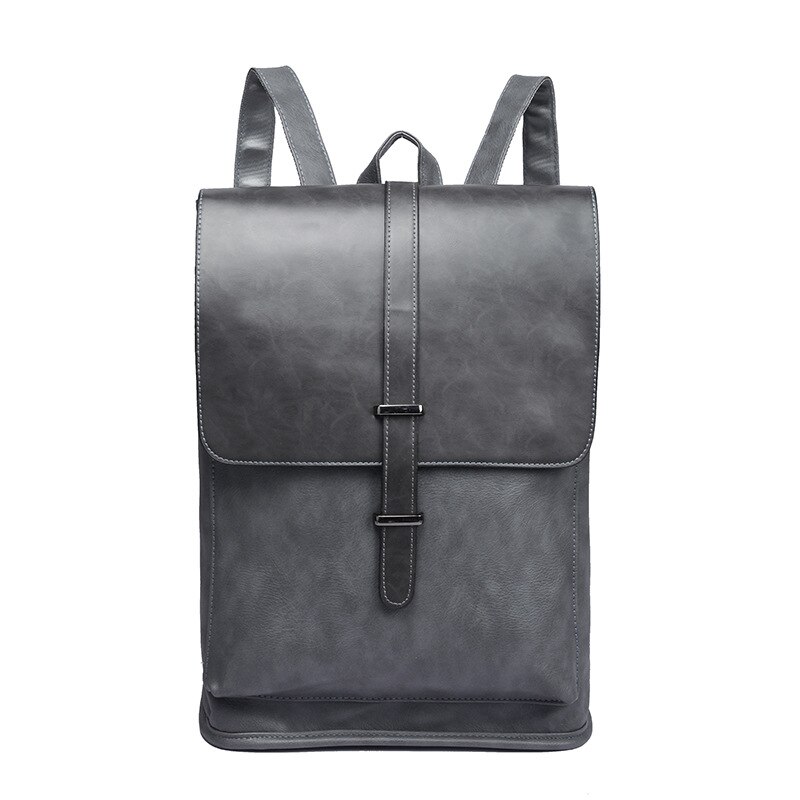 leisure men's Backpack Travel PU leather backpack college student schoolbag computer bag: Light grey