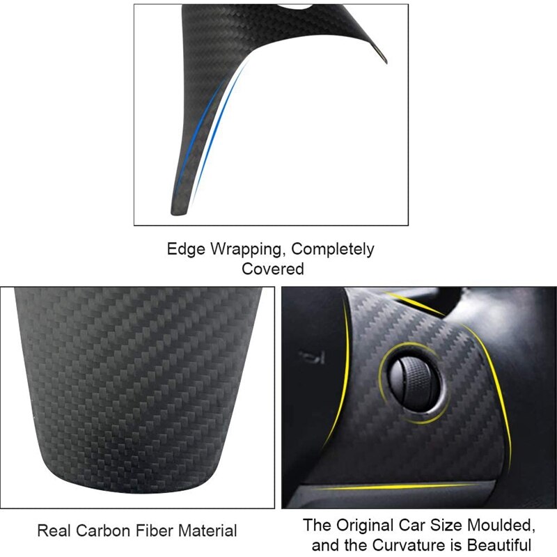 Glossy Real Carbon Fiber for Tesla Model 3 Steering Wheel Button Trim Cover Car Inner Frame Decor Accessories