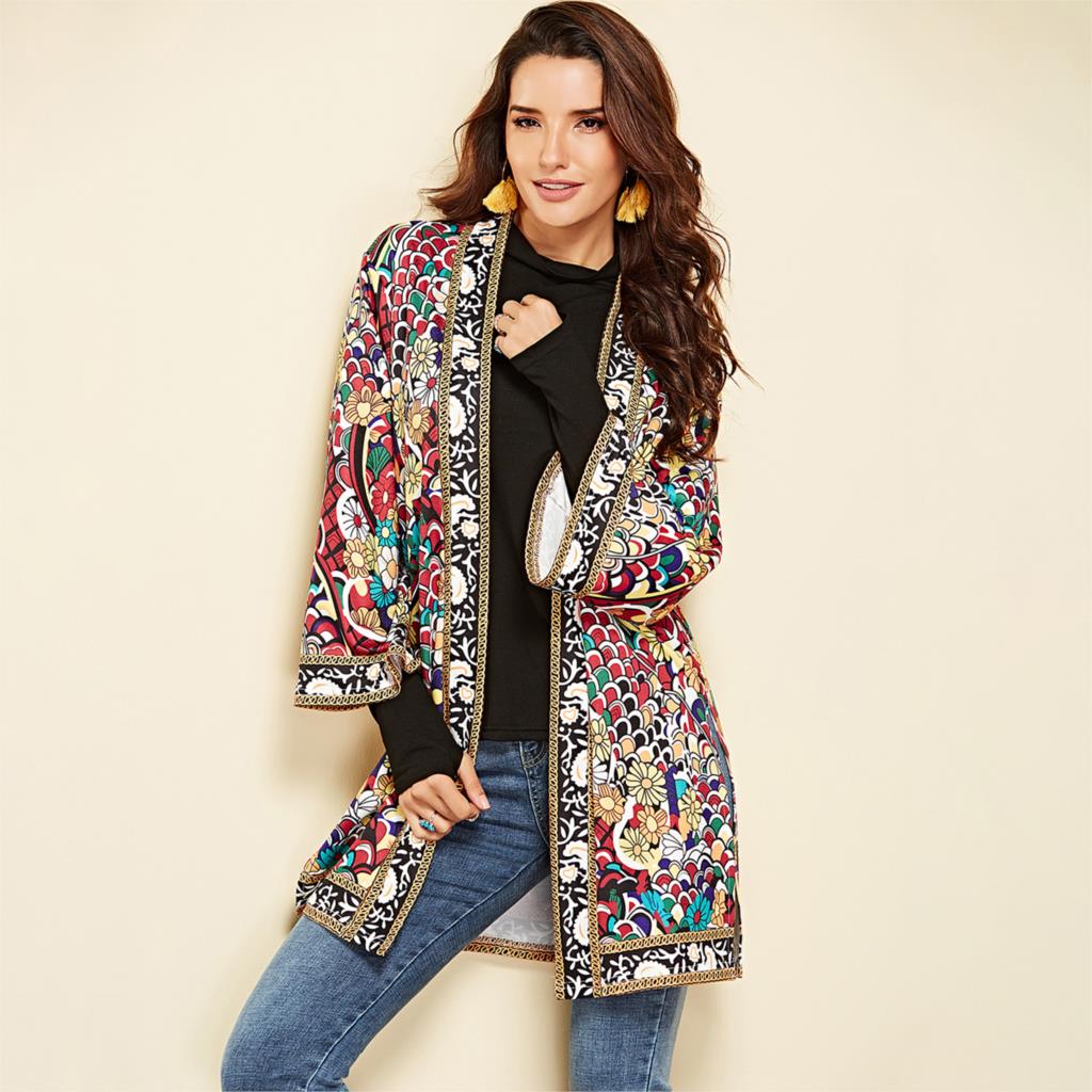 De etnia Floral chaqueta mujeres Otoño de manga larga de verano lateral ropa Casual damas largo Retro chaqueta de Rebeca