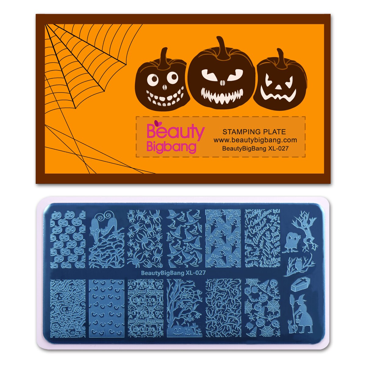 Beautybigbang negle stempling plader halloween edderkop kraniet græskar heks billede nail art skabelon stencil til negle bbb xl -027