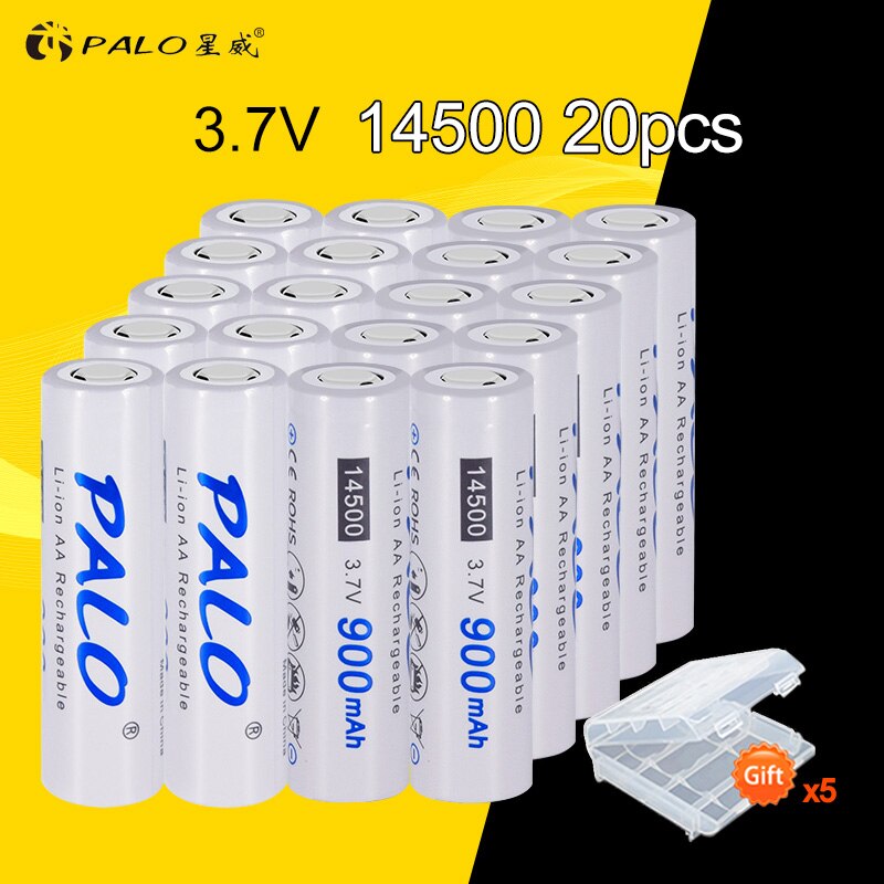 PALO 4PCS 14500 900mah 3.7v Li ion Lithium Rechargeable battery for Flashlight: 20pcs 14500