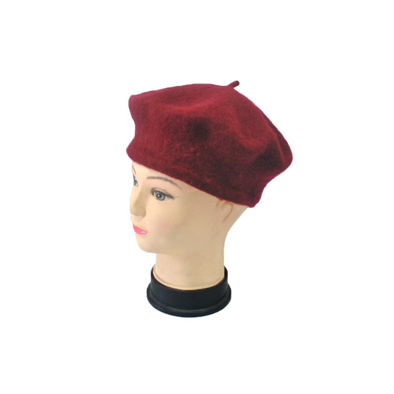 Fransk stil vintage baby kid piger uld blød vinter varm almindelig baret hue hatbd 0039: Rødvin