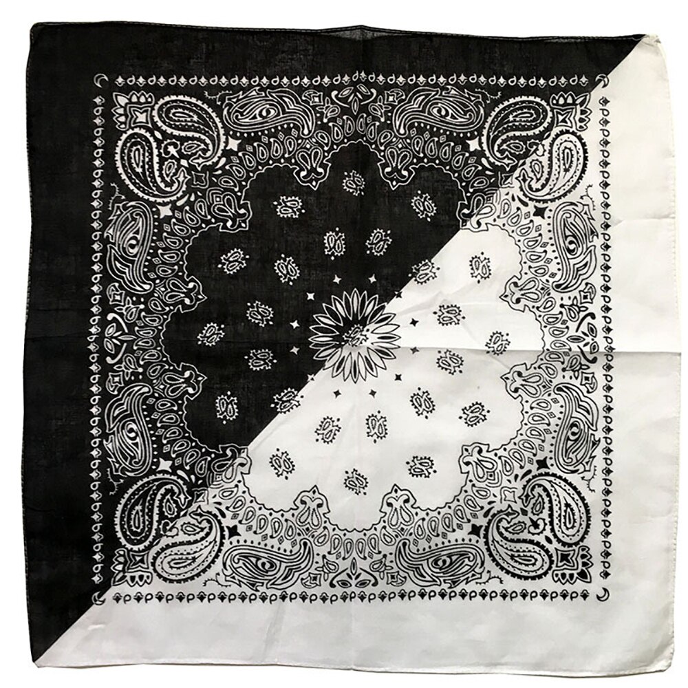Bandana negra Unisex de mezcla de algodón estilo Hip Hop, cinta de pelo adorno de cabeza, pañuelo para cuello y muñeca, pañuelo cuadrado mágico para la cabeza: Black White