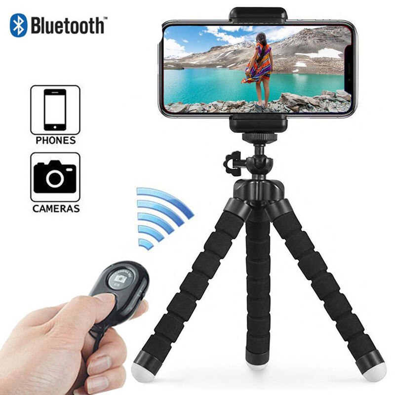 Tripé de telefone, suporte de câmera portátil e ajustável com controle remoto sem fio e clipe universal para iphone, telefone android, cam