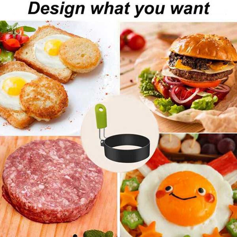 4 Stuks Ronde Ei Ringen, Anti-aanbak Roestvrij Staal Ei Ring Met Anti-Brandwonden Handvat Voor Muffins Pannenkoek Koken