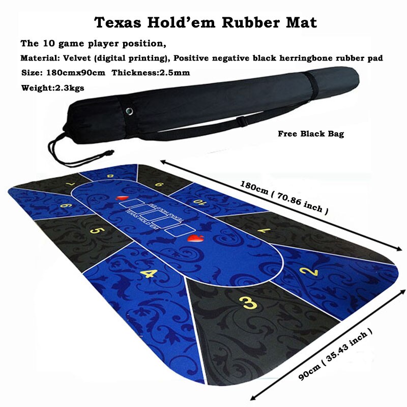 1pc texas hold'em gummimåtte poker spil bordplade digital print ruskind casino layout med bærepose størrelse :90 x 180cm: Blå