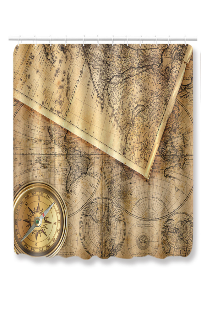 Classic World Map Pattern Shower Curtain Printing Bathroom Curtain Shower Wall-mounted Map Curtain World Map Shower Curtain: F4psc