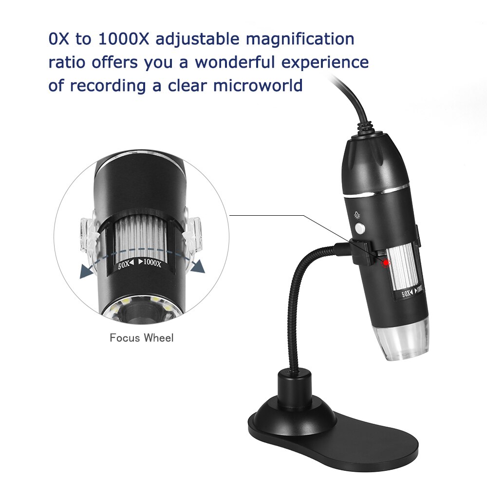 1000X / 1600X Usb Microscoop Handheld Draagbare Digitale Microscoop Usb Interface Elektron Microscopen 0.3MP 8 Led Met Beugel