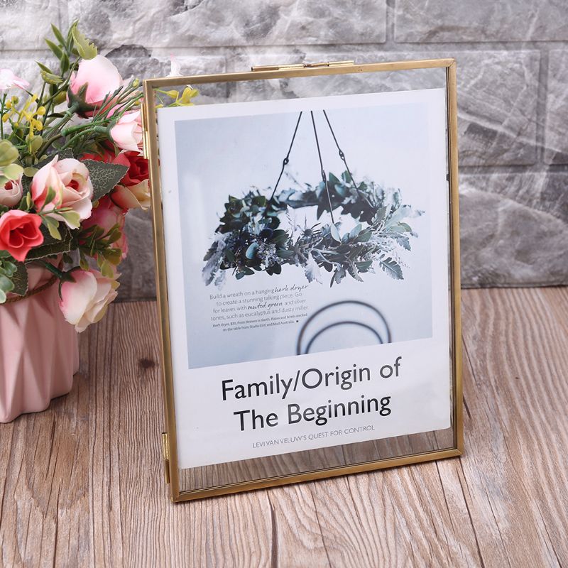 Gold Floating Metal Glass Photo Frame Desktop Wedding Pictures Portrait Display M6CE