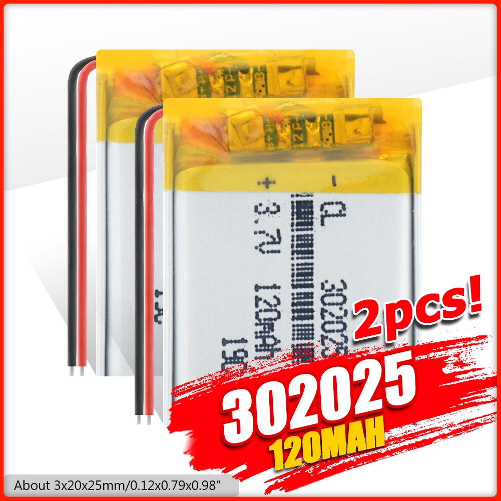 Baterías de polímero de litio Lipo li-polymer con PCM para MP3, MP4, MP5, Bluetooth, auriculares, 1/2/4x3,7 V 120mAh 302025