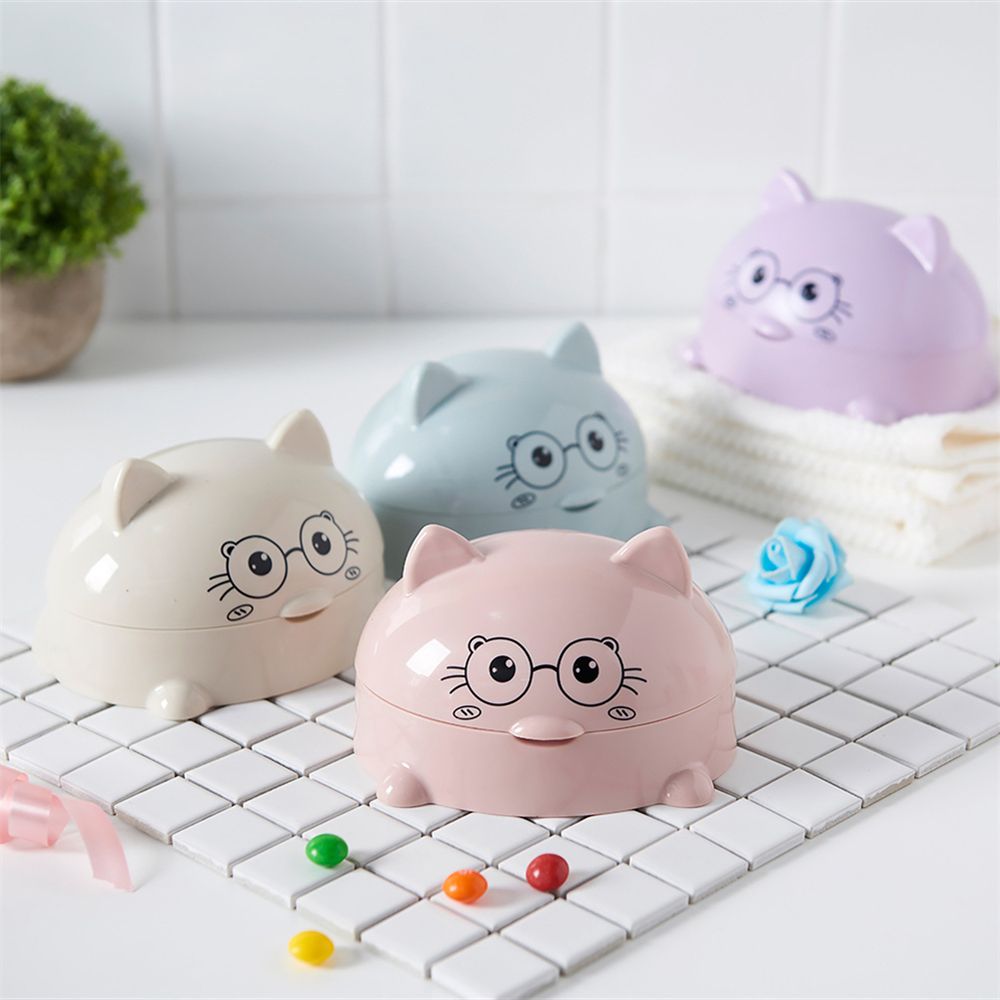 Porte-savon en forme de chat de dessin animé, avec couvercle, Portable, jolie boîte de douche, plateau de rangement, accessoires de salle de bains, 1 pièce