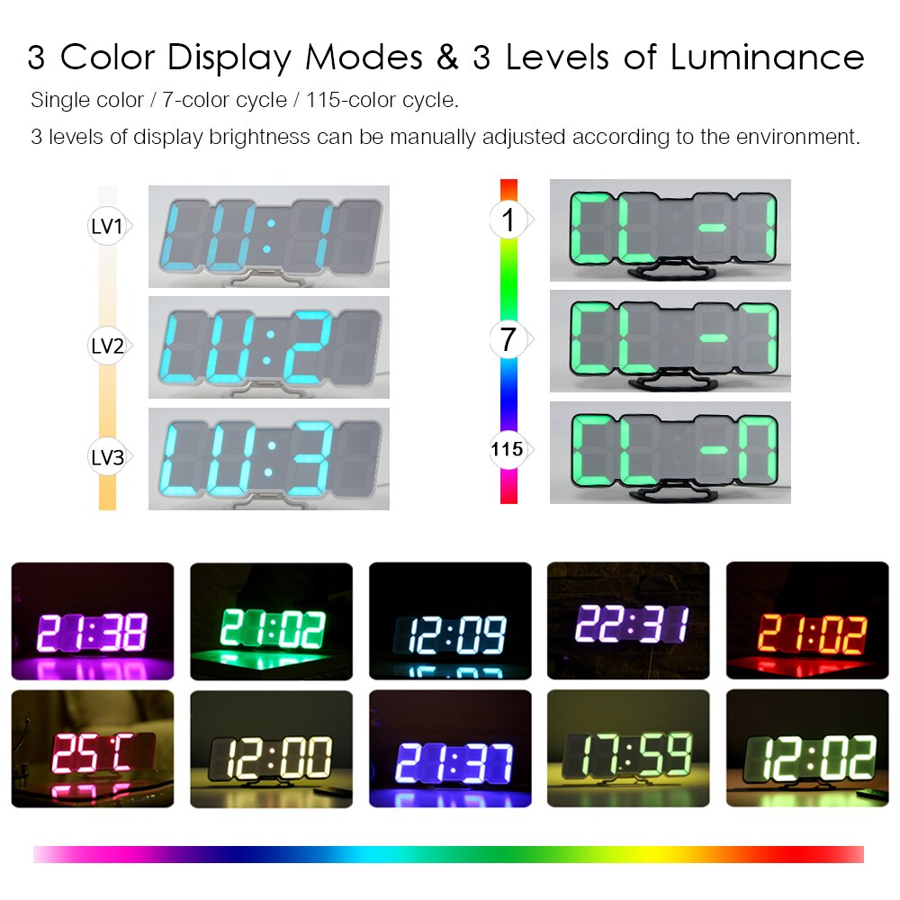 Digitale Tijd Wekker Led Wandklok Met 115 Kleuren Afstandsbediening Digitale Horloge Nachtlampje Magic Desktop Tafel Klok