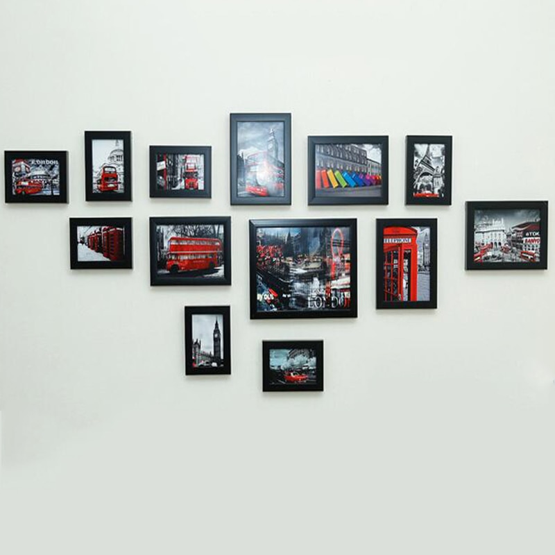 13Pcs/set Wall Hanging Photo Combination Frame Set Bedroom Living Room Wall Decoration Art Home Decor Family Picture Display: black
