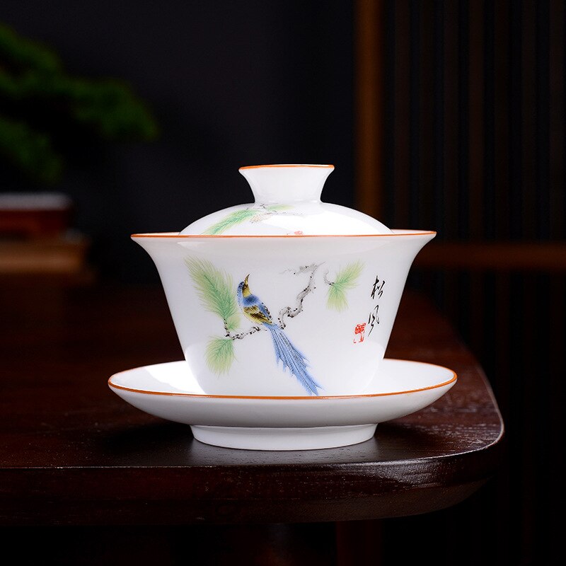 Kinesiske traditioner gai wan teskål ben kina tesæt dehua gaiwan te porcelæn grydesæt til rejse smuk og let kedel: 02