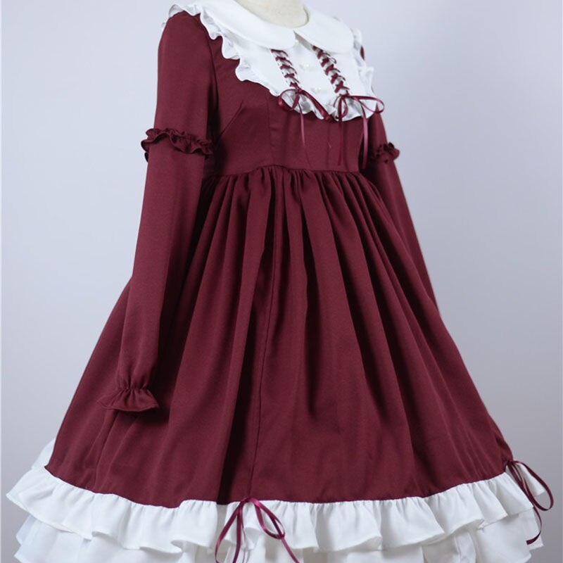 De manga larga de Lolita clásico vestido de Cosplay traje de algodón vestido JSK para niña rosa Borgoña oscuro verde vestido de Lolita