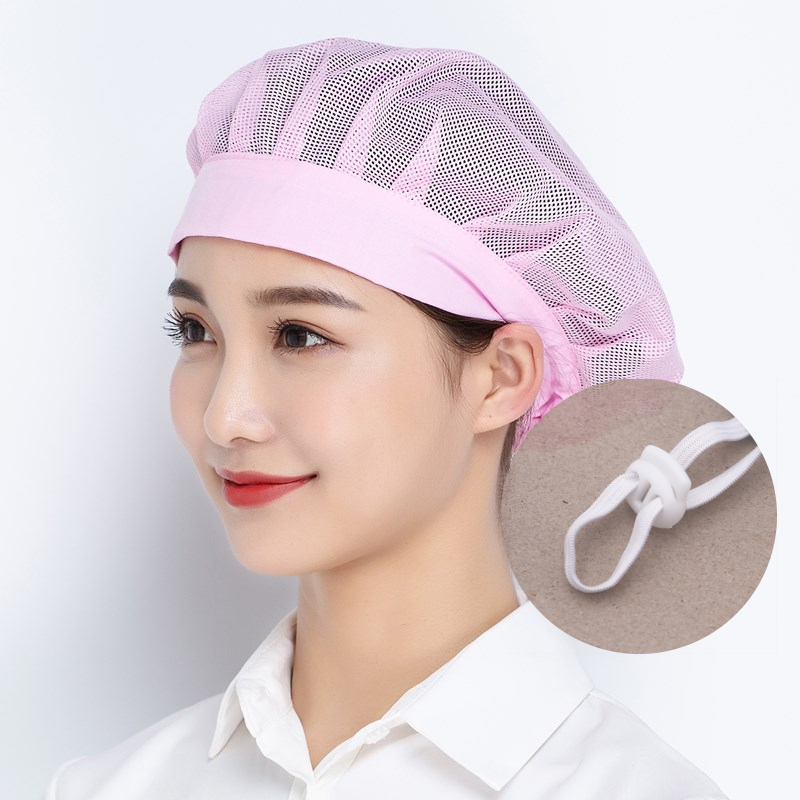 Gorros de red ajustables blancos para panadería, taller de horneado, gorro de trabajo, gorro Bouffant, redecilla para el pelo, servicio de comida, cocina, cubierta para la cabeza para hombres y mujeres: Rosa