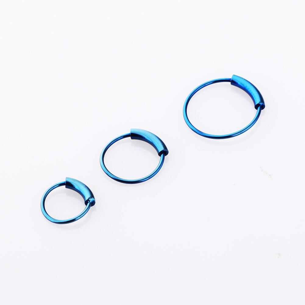 1pc 22g 6/8/10mm Stahl Klapp Clicker kreis Ring durchbohren Nase Ring Band Lippe ohr Ring Körper Schmuck durchbohren Clip: blau / 8mm