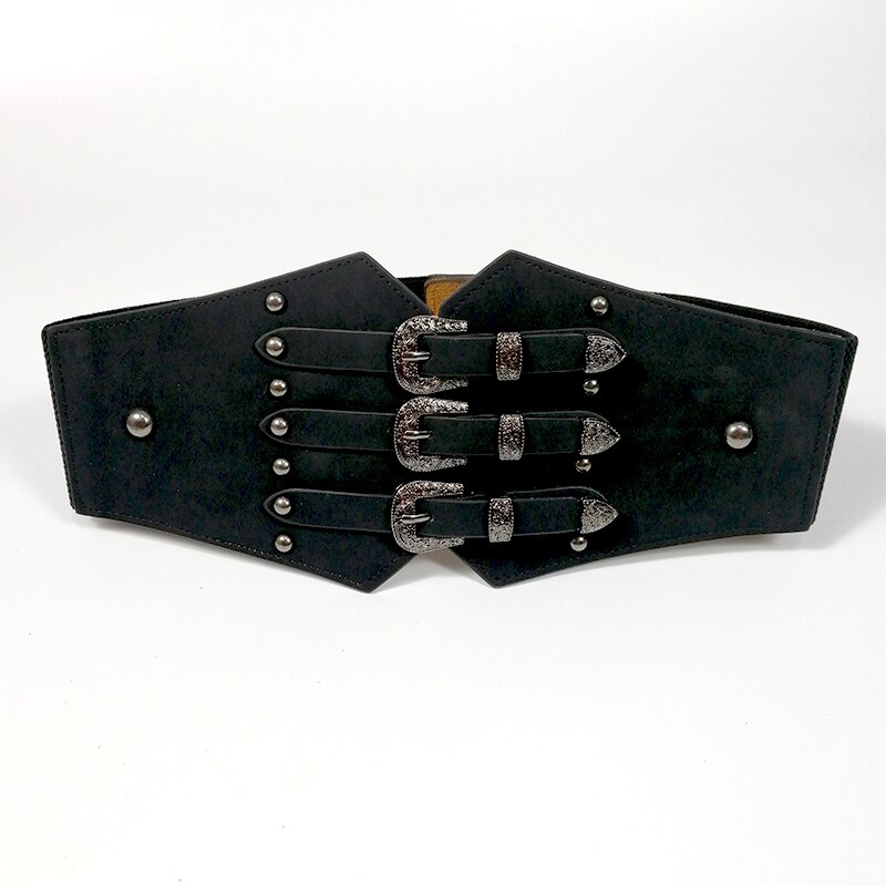 Cinturón elástico de corsé de talla grande cinturones anchos para mujer cintura elástica fajines cinturón grande vestido Vintage Ceinture Femme: black metal
