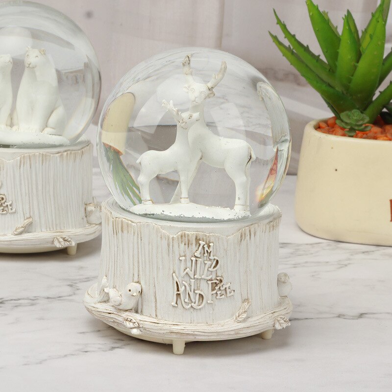 Musical Box Automatic Snowflake with Lights Romantic Snow Globes Retro Box Deer Bear Snow Ball for Girlfriend Home Decor: Deer