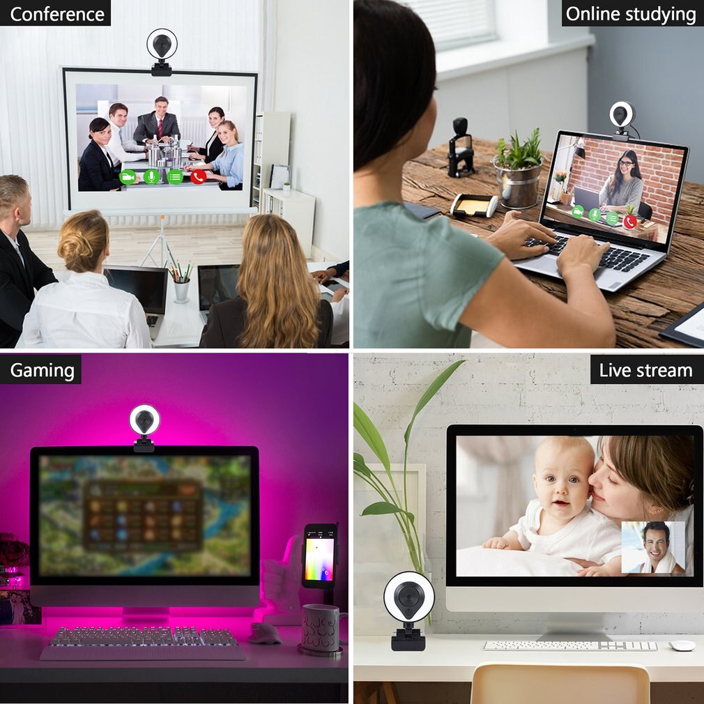 W20 1080P Usb Met Touch Dimmen Computer Meeting Live Verlichting Camera Autofocus Webcam 360 Graden Full Rotatie