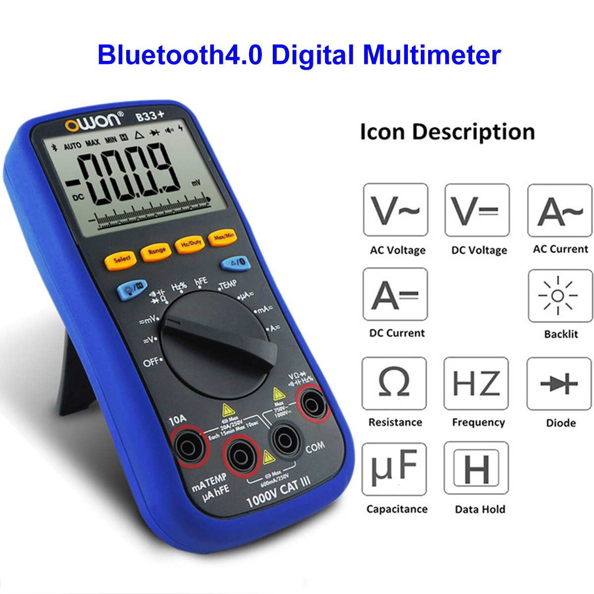 multimètre numérique bluetooth LCD BLE 4.0 avec fil de Test Thermocouple de type K 6000 rétro-éclairage réel 10M Ohms
