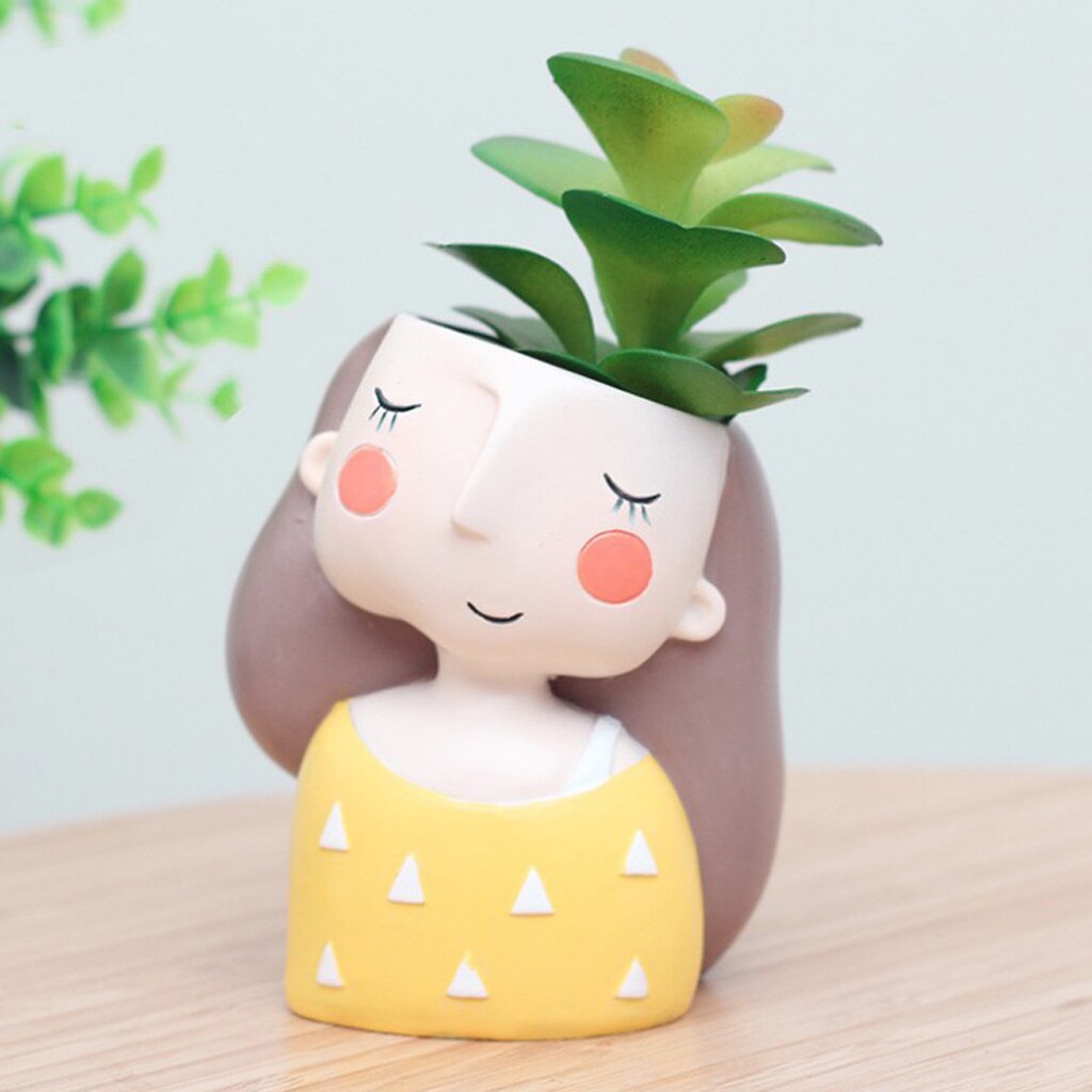 Hartsi söpö tyttö kukkaruukku mehevä istutuskone bonsai ruukku mini työpöydän ornamentti: B