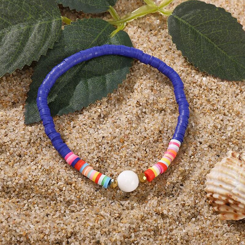 Afrikanske perle perle halskæde kvinder mænd boheme farverig ler heishi choker halskæder boho handamde smykker: Blå