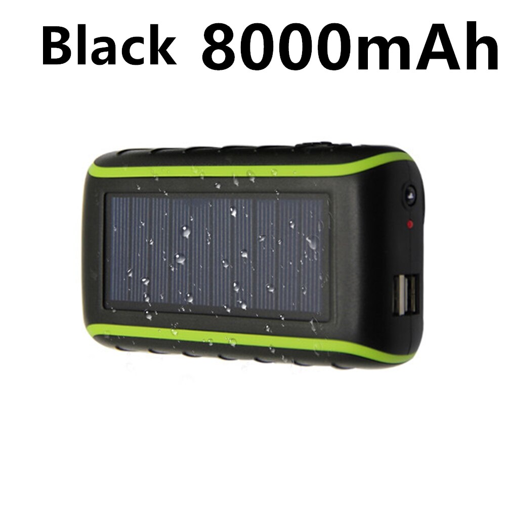 Multifunctionele Solar Power Bank 6000/8000Mah Hand Crank Dynamo Aangedreven Dubbele Usb Outdoors Solar Draagbare Oplader Poverbank: 8000mAh Black