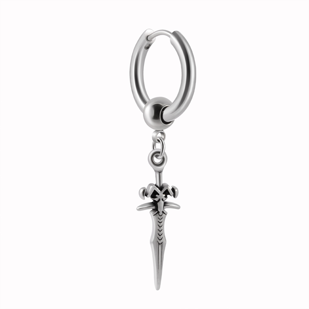 1Pc 361L Chirurgisch Staal Zwaard Hoop Punk Oorbellen Dangle Samurai Zwaard Oorbellen Lange Ketting Oorbellen Voor Vrouwen Mannen Oor sieraden: Goud-kleur