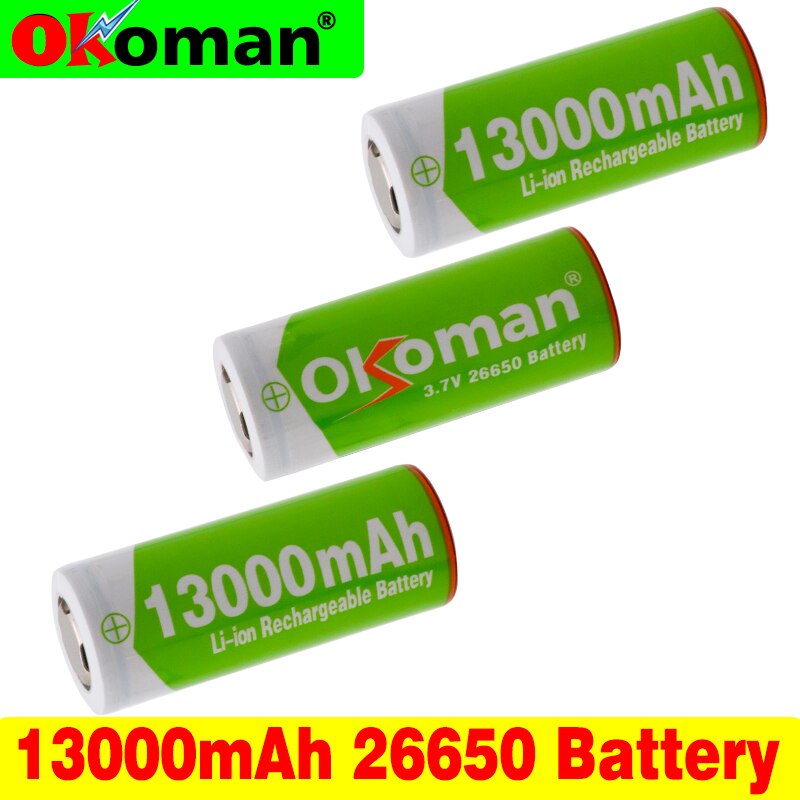 Okoman 26650 Battery 3.7v 13000mAh Rechargeable Li-ion Battery Usage for Flashlight rechargeable Battery