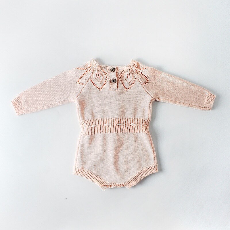Babymeisje gebreide holle stijl effen strik decor lange mouw romper tops baby baby jongen romper baby jumpsuit onesie overalls