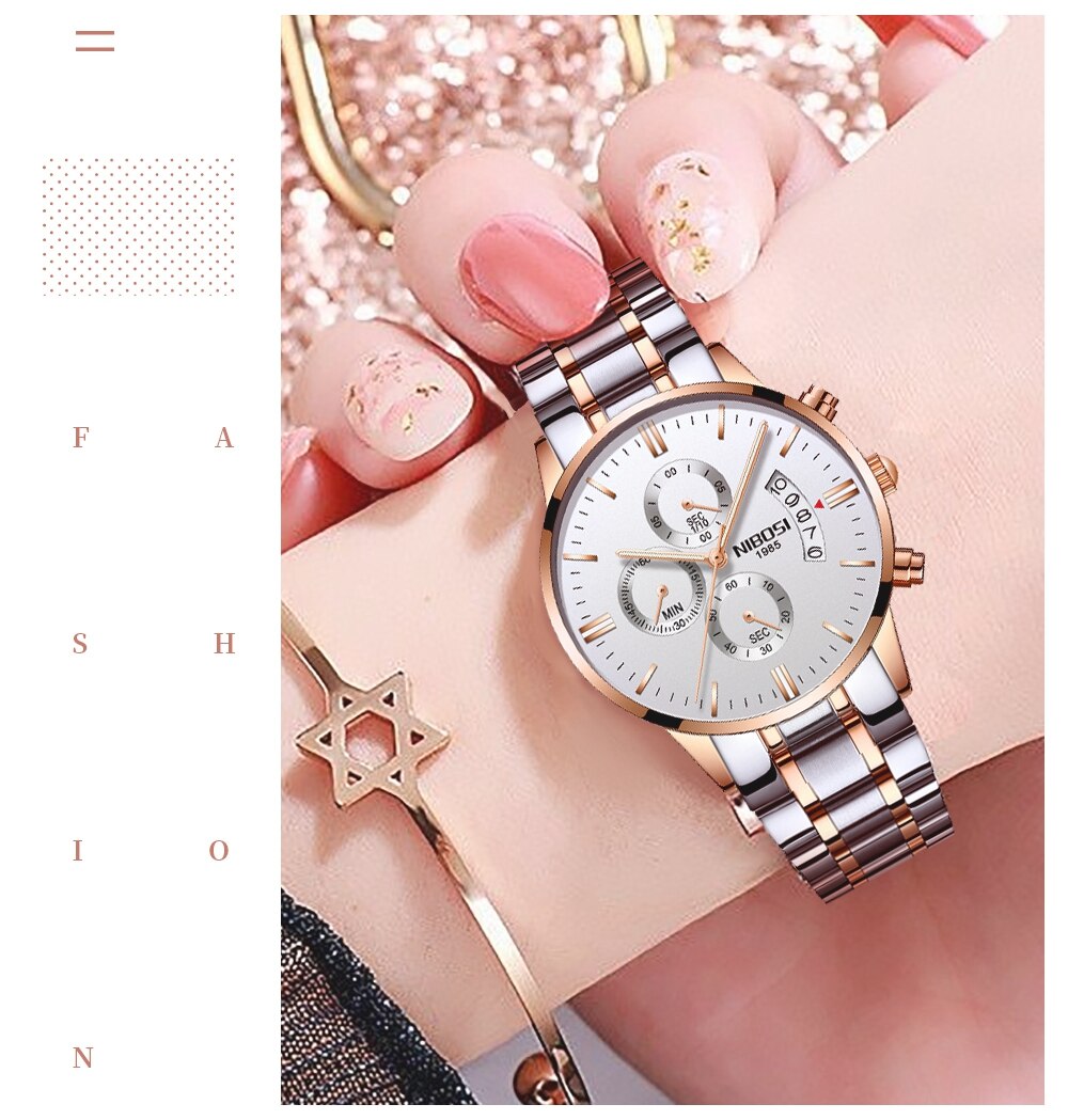 NIBOSI 2020 Top Brand New Cronografo Donna Orologio di Lusso Amante Orologio Classico Orologio Della Signora Bianco Orologi Vestito Orologio Relogio Feminino