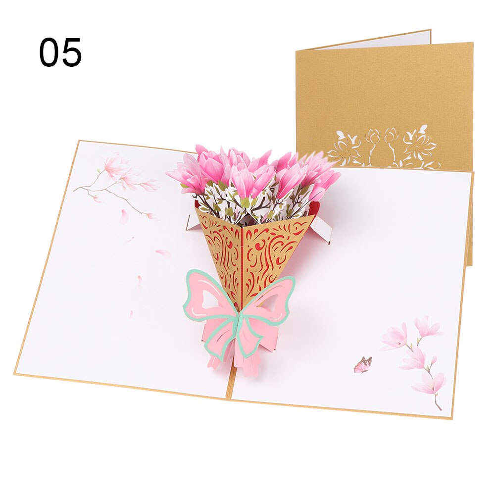 1PC 3D Flower Pop-Up Greeting Card Flora for Birthday Mother Father's Day Graduation Wedding Anniversary Blessing Supplies: Style2-5